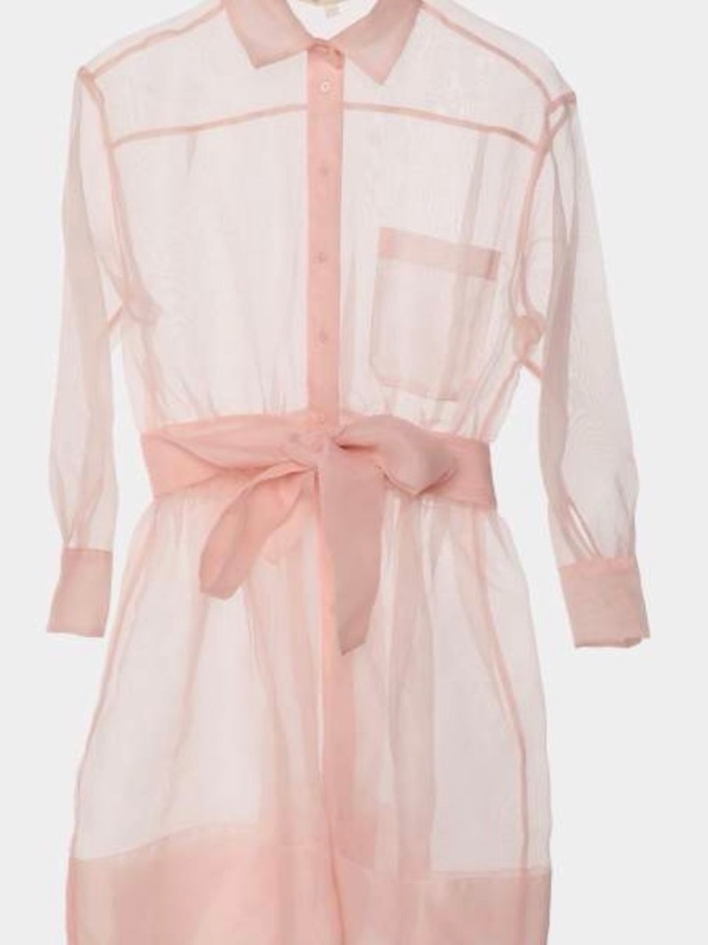 Maje Blush Pink Sheer Tie-Waist Shirt Dress